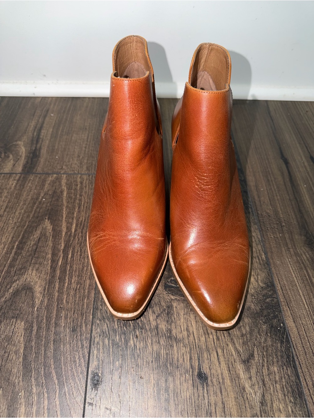 Women's Cognac Leather Pointed Ankle Booties